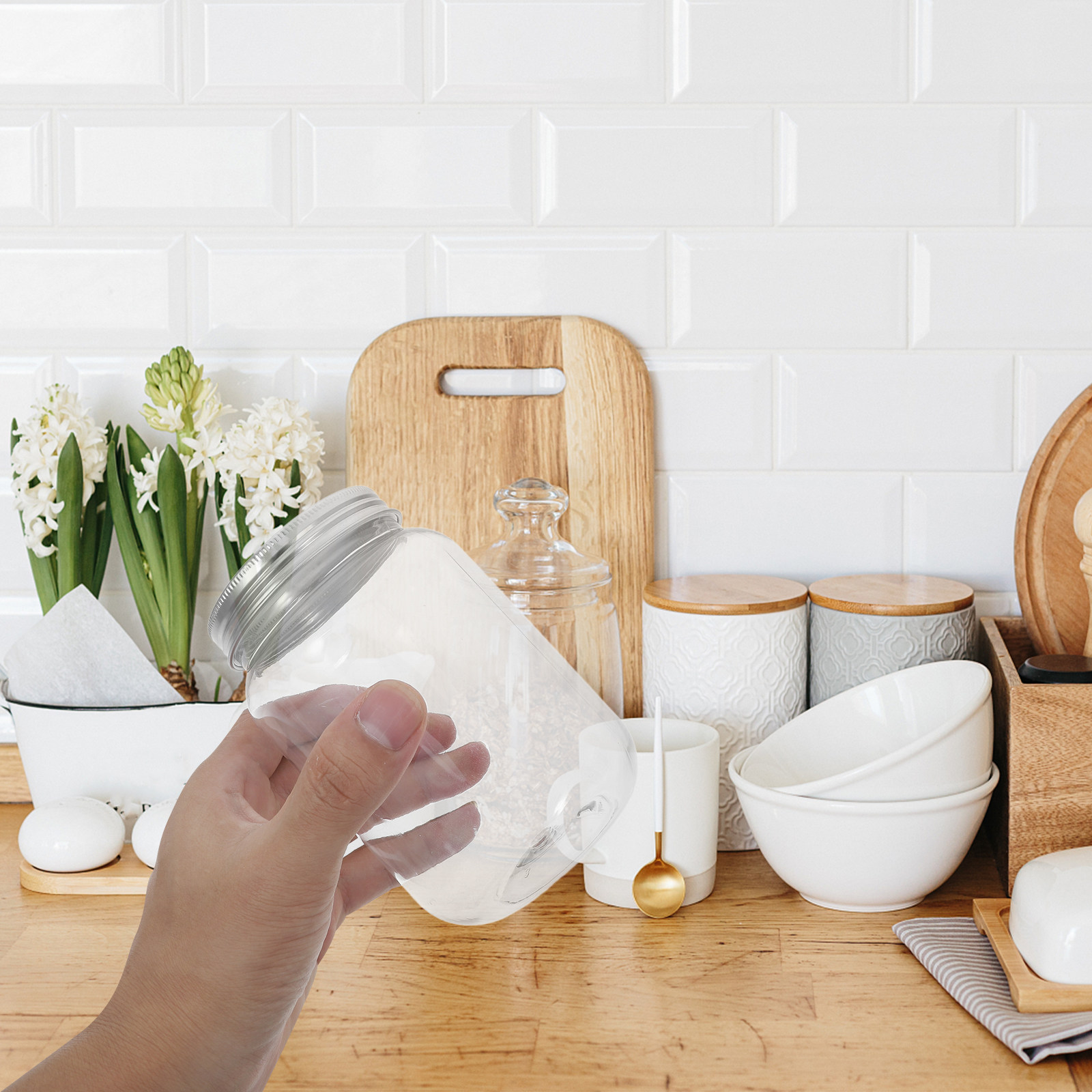 Overnight Oat Jar - 4Pcs Clear Plastic Jars with Airtight