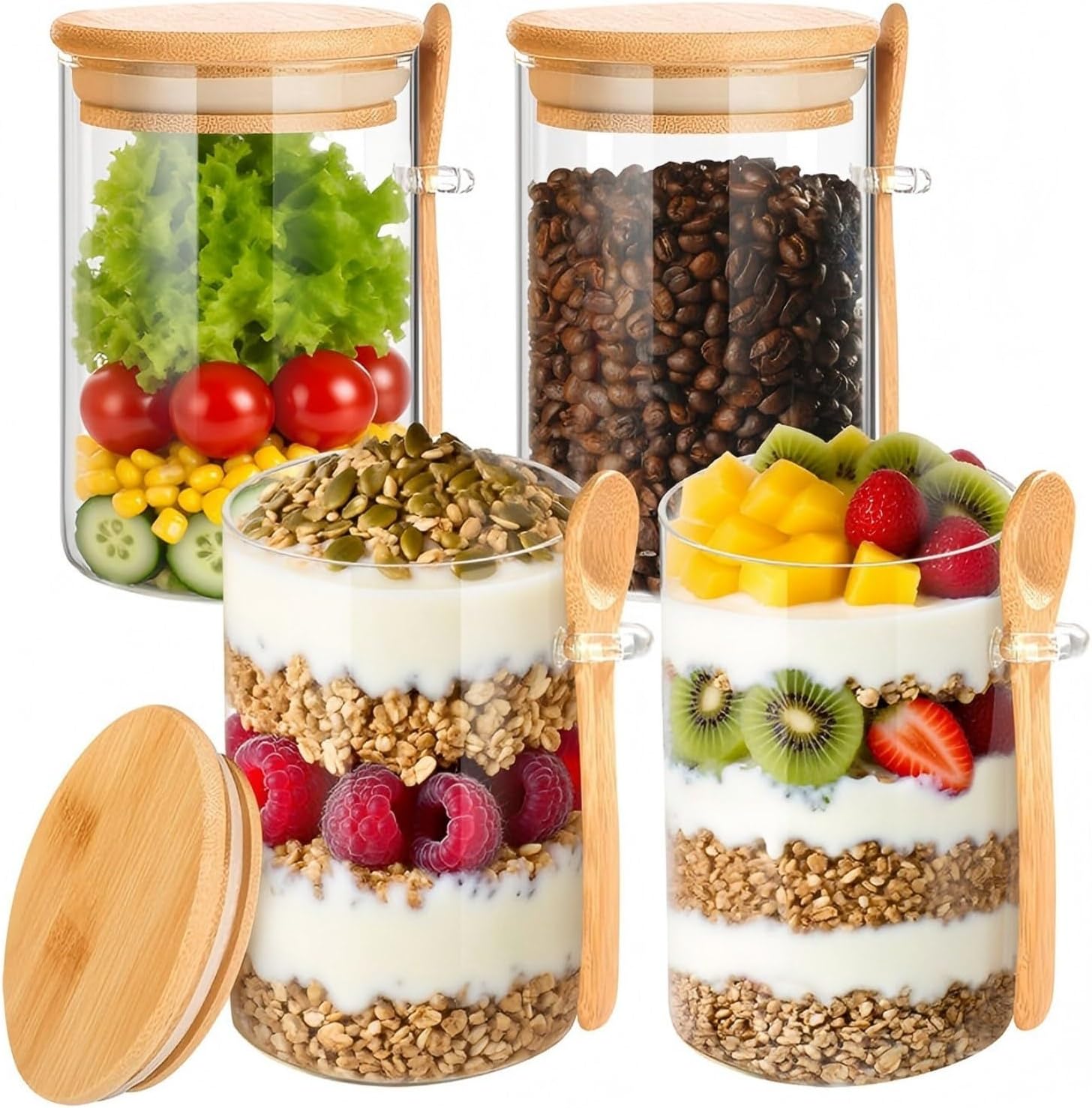 Meal Prep Oatmeal Jars - Tyrixma Overnight Oats Containers with Lids,16oz