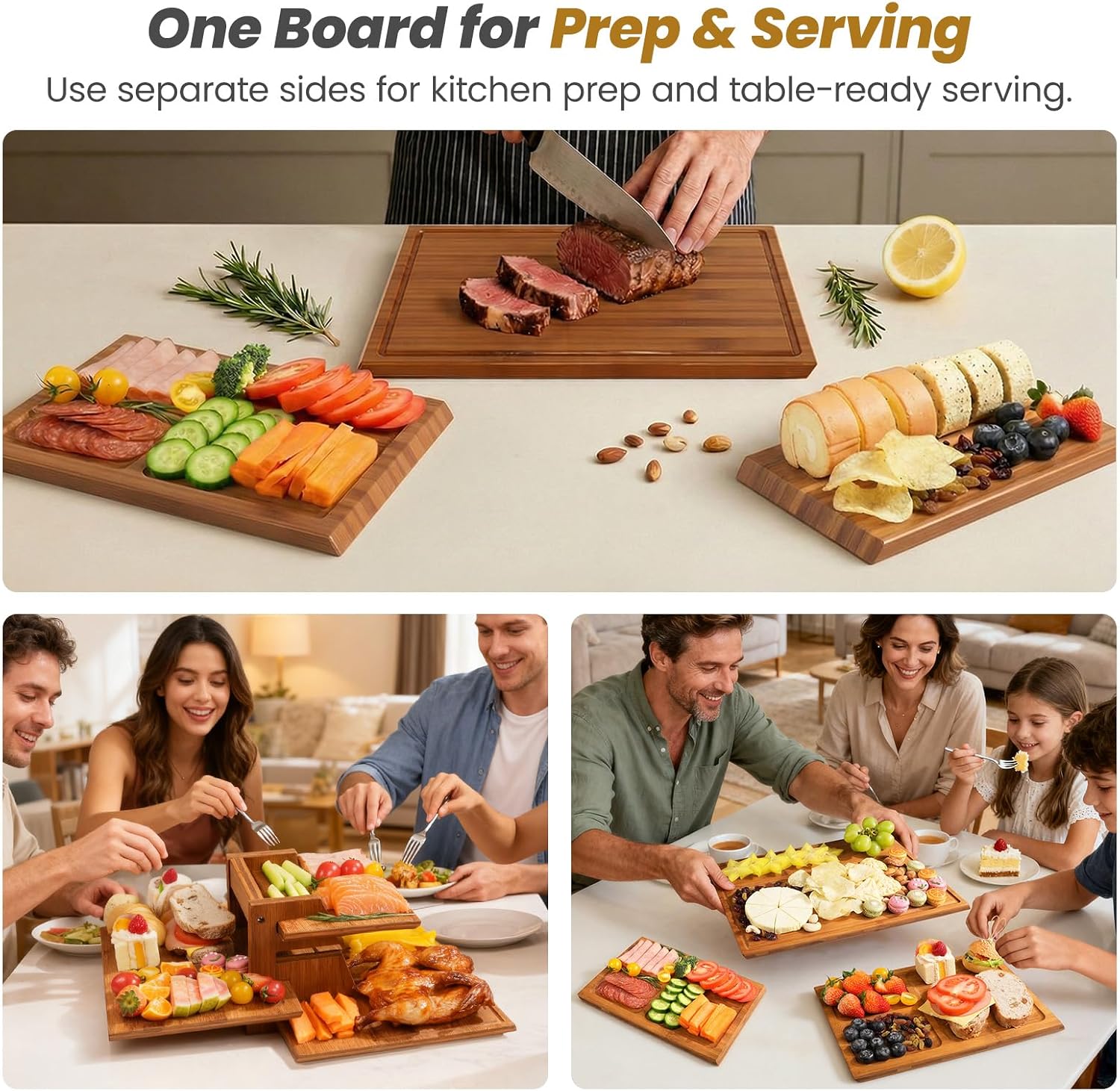 Bamboo Cutting Board Set With  - Meal Prep Cutting recension och pris