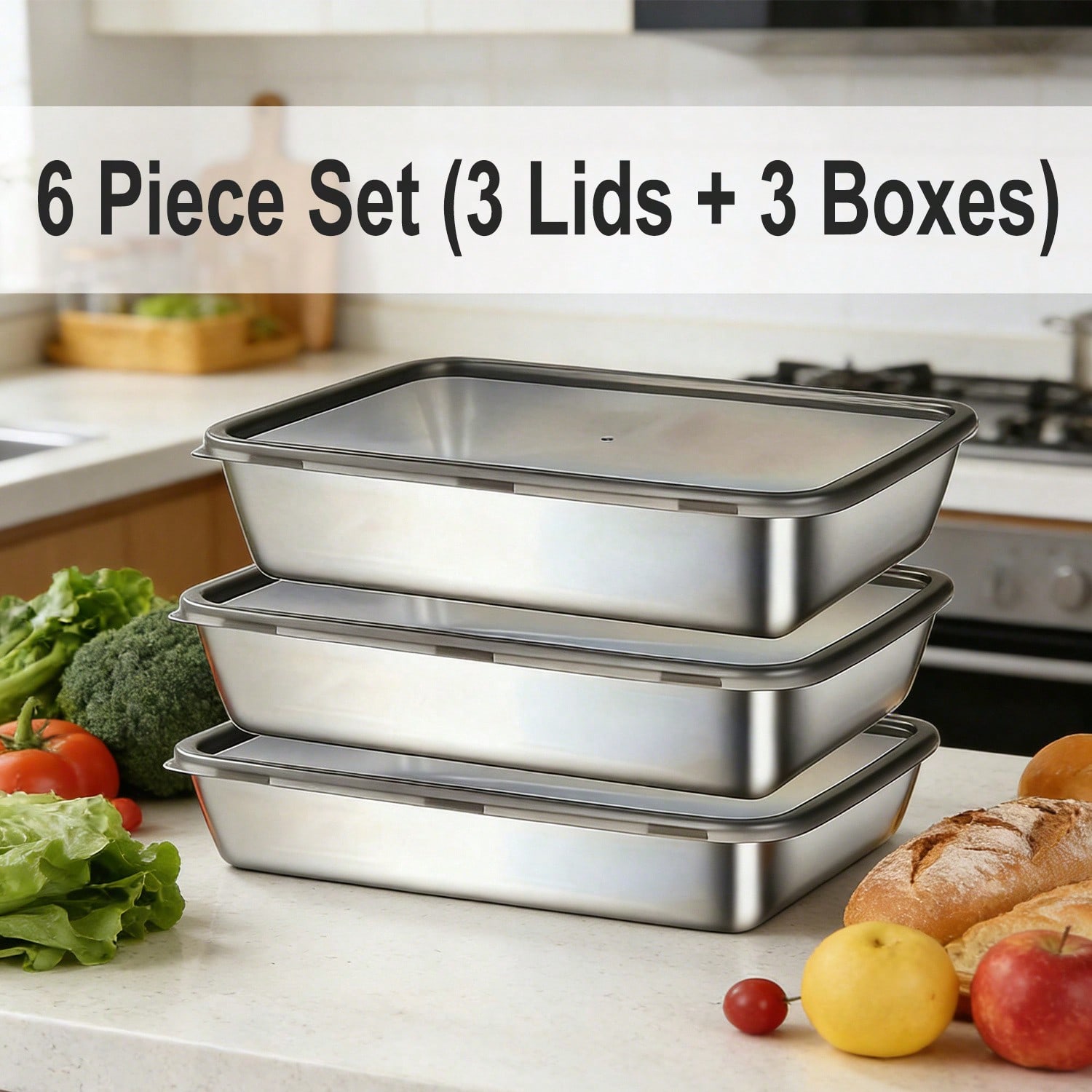 6pcs(3 Boxes+ 3 Lids) Stainles - Meal Prep Kitchen recension och pris
