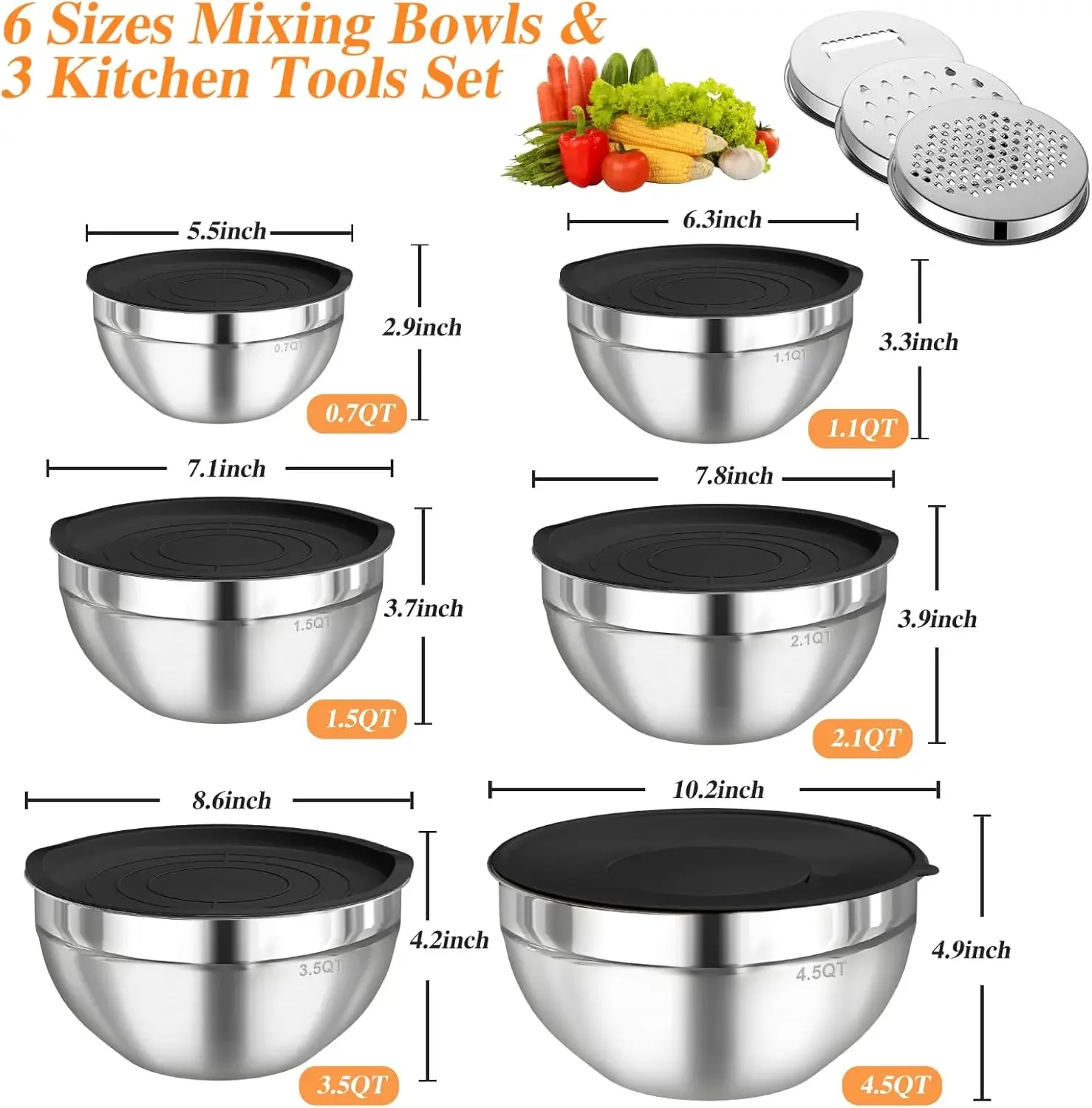6Pcs Stainless Steel Mixing Bo - Meal Prep Kitchen recension och pris